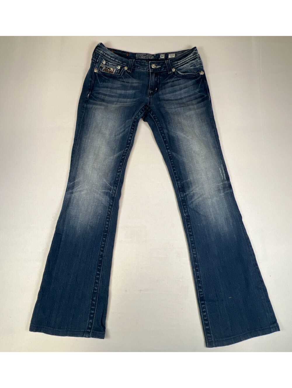 Miss Me Women 30 Bootcut Jeans Blue Rhinestone Sequin Pocket Denim